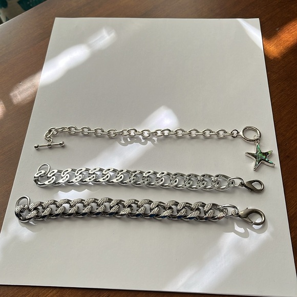 Vintage lot of 3 Silvertone 7” Bracelets - one with abalone starfish - Picture 2 of 12